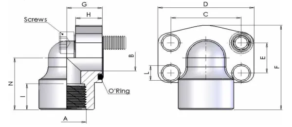 Фланцевый адаптер (90) угловой 1 1/4" (6000PSI) вн. резьба 1 1/4" AFW604G